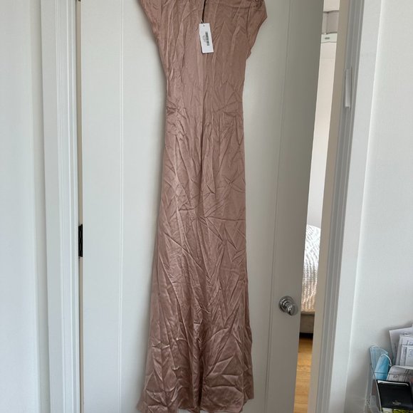 NWT Reformation Birch Maxi Silk Dress Sz 8 Blush Crew Neck Ruched Side Slit - Picture 10 of 10